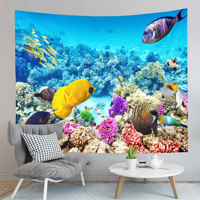 Great Barrier Reef Tapestry Blue Ocean Tapestry Ocean World Tapestry Wall  Hanging Decor Tapestries Bedroom Home Living Room Dorm - AliExpress