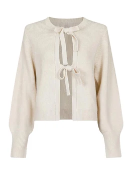 Womens Fall Knit Cardigan Solid Color Ribbed Tie Front Long Sleeve Loose Winter Sweater Coat 1