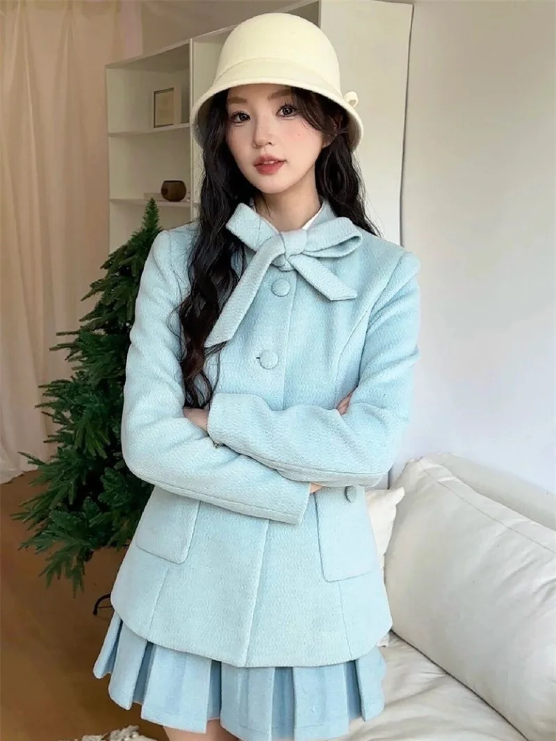 

French Socialite Temperament Small Fragrant Style Woolen Jacket Winter New High Waisted Slimming Pleated Skirt Two-piece Set