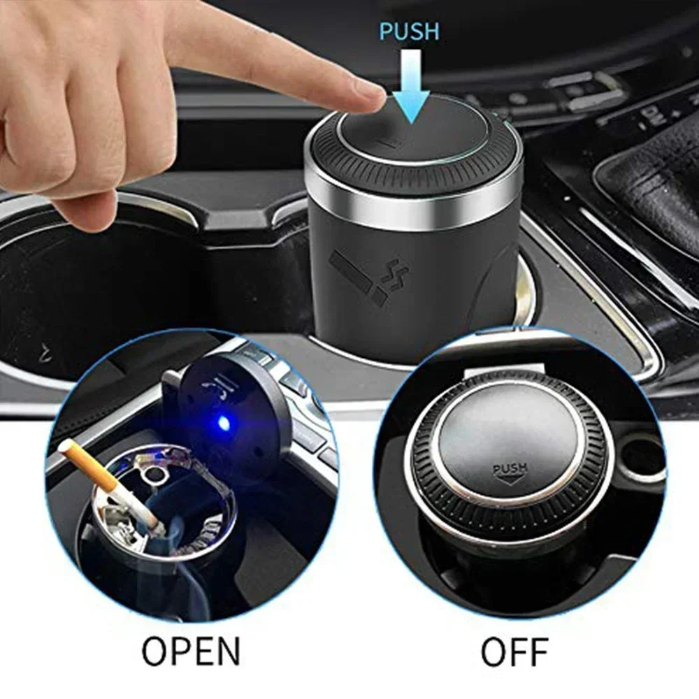 Portable Car Ashtray with LED Light and Cup Holder