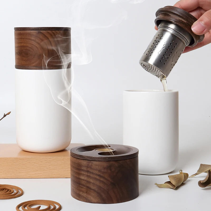 

Фарфоровый китайский чайный набор Gongfu с курильницей из сандалового дерева, портативный чайный набор, чайник и инфузор для офиса и дома, подарок