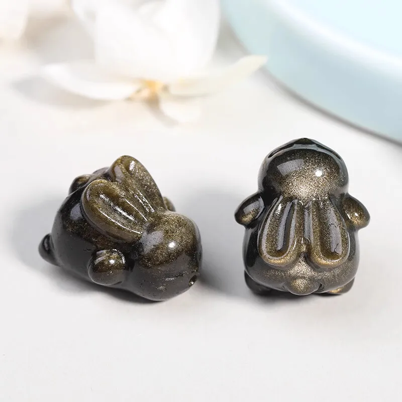 핑크 붉은 마노 석영 흑요석 조각 토끼 전체 구멍, DIY 보석 목걸이 느슨한 구슬, 13*18mm, 1 개
