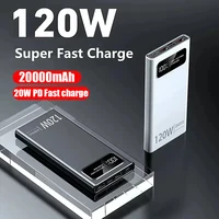 New 20000mAh Power Bank 120W Super Fast Charging Large Capacity Digital Display Mobile Power Supply for IPhone Samsung Huawei 1