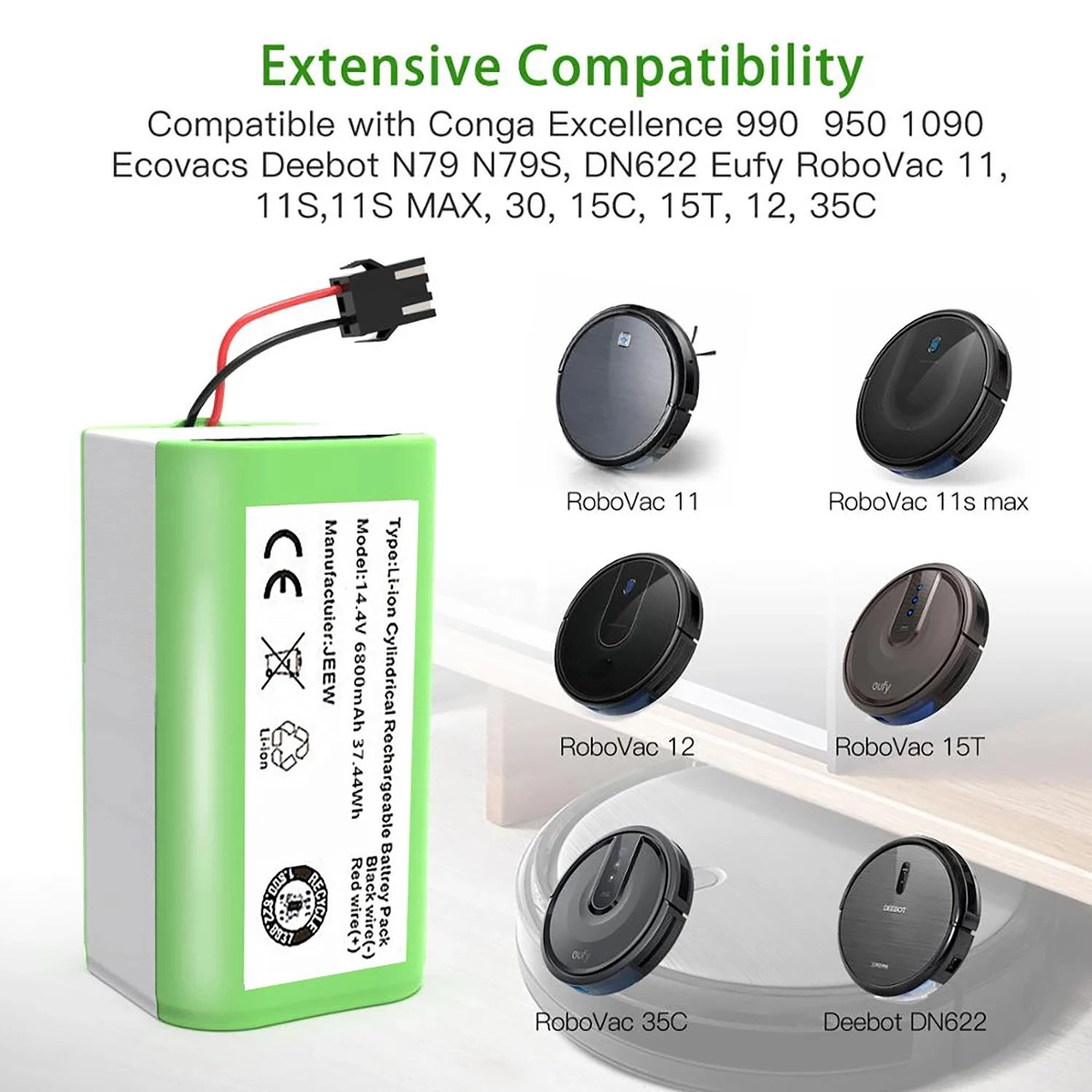 Acquista Batteria di ricambio agli ioni di litio da 14,4 V 2600 mAh 18650 per Conga Excellence 990 1090 Ecovacs Deebot N79s N79 Eufy Robovac 11s 12 15c in Italia a partire da 97