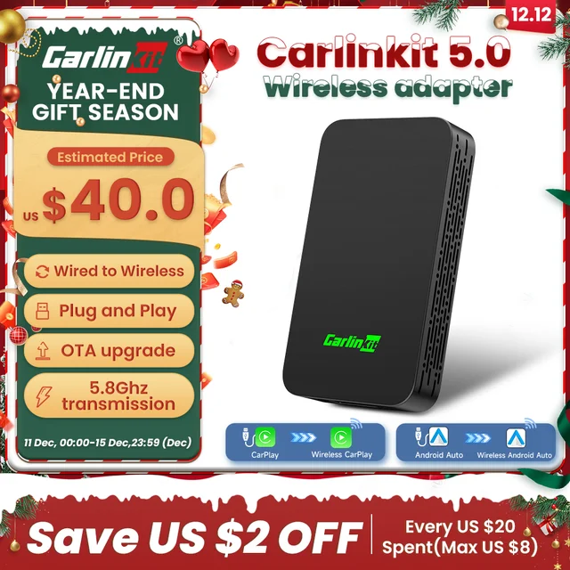 CarlinKit 5.0 CarPlay Android Auto Wireless Adapter Portable Dongle