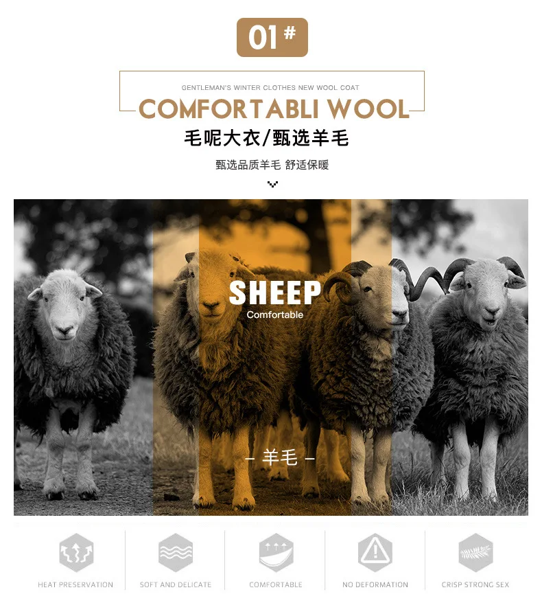 Description Picture 4 of itemHigh Quality 46%Wool Coat For Men Winter Solid Color Zipper Double Collar Thick Warm Woolen Coat European Design Men's Clothing