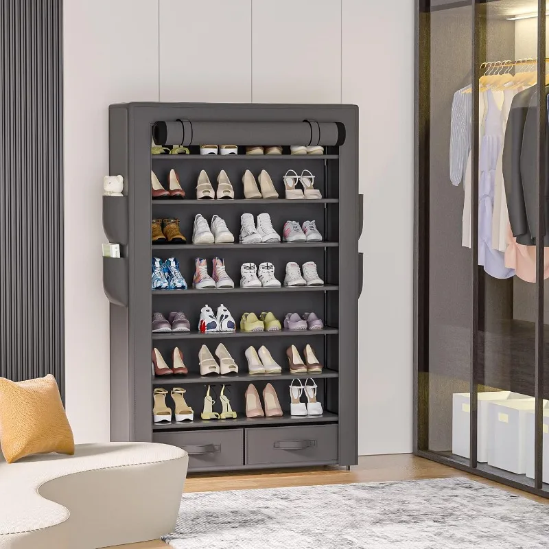 Shoe Rack Storage Cabinet 32 Pairs Organizer Shelf Tall for Shoes Large Free Standing Racks Vertical Shoe