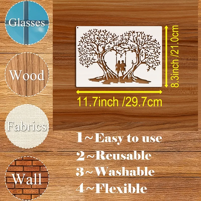 A4 29*21cm 사랑 나무 DIY 스텐실 벽화 스크랩북 색칠 엠보싱 앨범 장식 종이 카드 템플릿, 벽