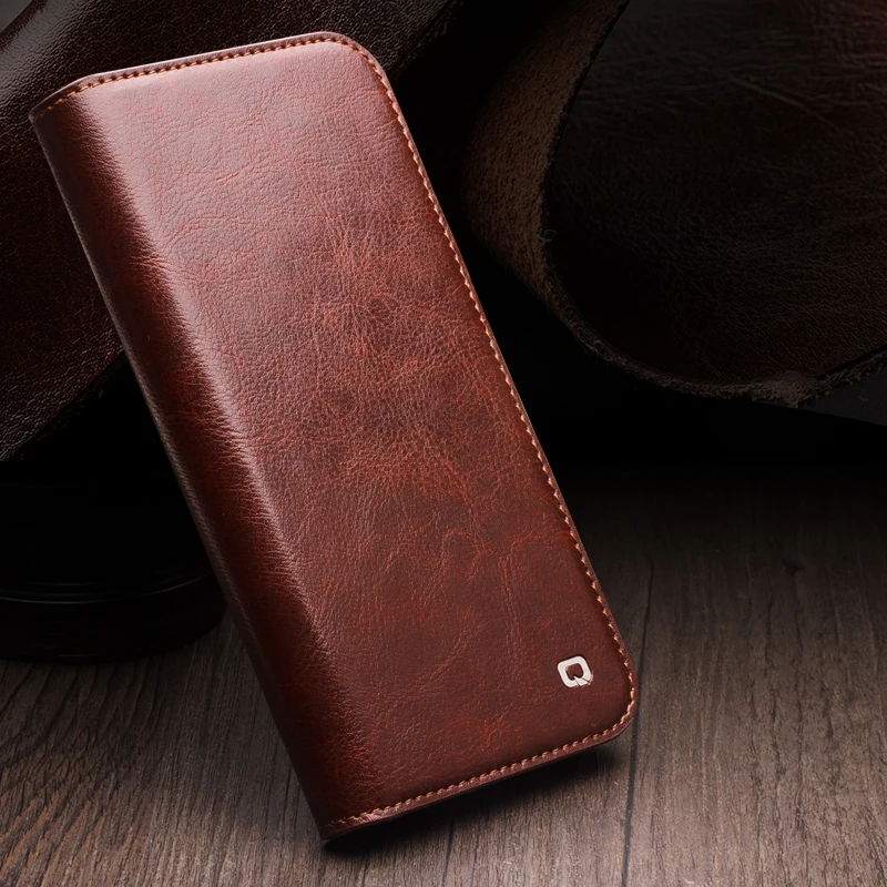 Qialino Brand Genuine Leather Flip Phone Cover For Apple Iphone 15 14 Iphone14 Pro Max Real Cowhide Case Kickstand Card Pocket