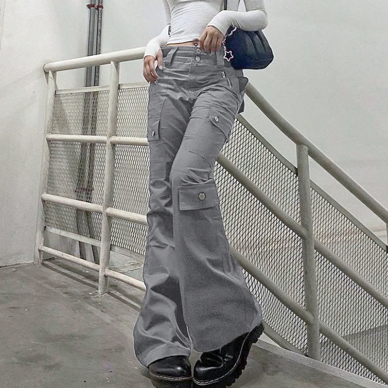 

Vintage Cargo Pants Baggy Jeans Women Fashion 90s Streetwear Pockets Wide Leg High Waist Straight Y2k Denim Trousers Overalls