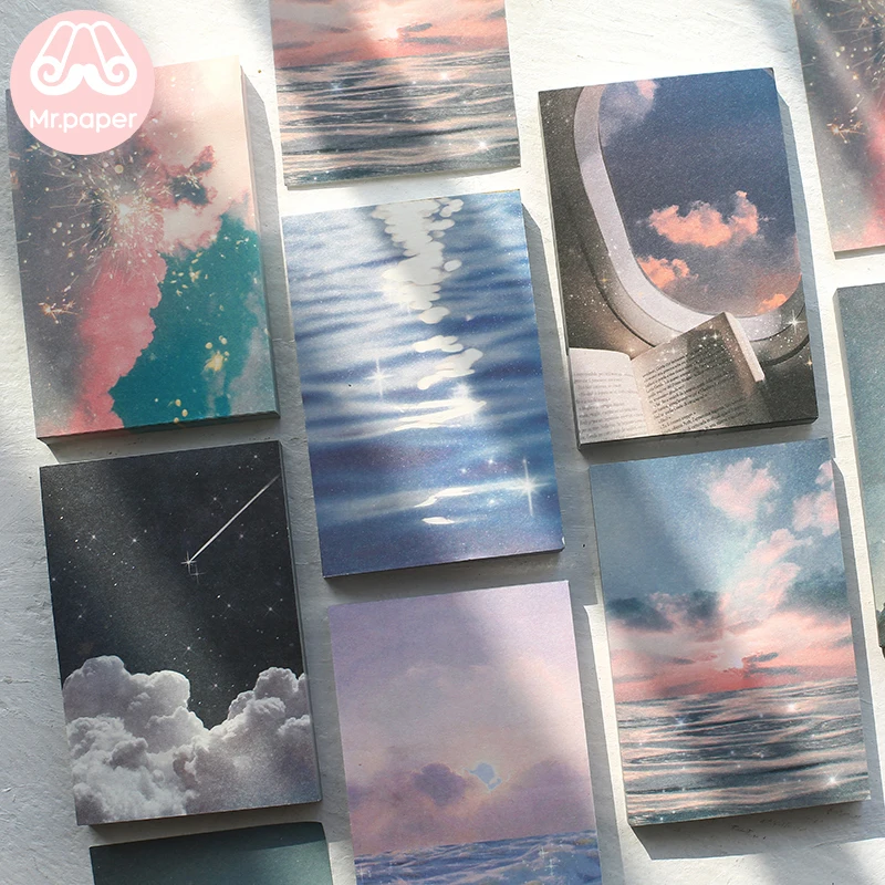 100pcs/lot Ins Style Rainbow Star Sunset Waves Loose Leaf Memo Pads Minimalist Write Down Points Artsy Style