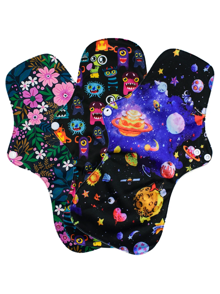 Reusable Menstrual Pads 1Pc For Women Heavy Flow Bamboo Charcoal Washable Sanitary Napkins Printed Night Use Breathable sanitary pads