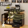 LED Coffee Bar Cabinet Kitchen Storage Cabinet & Sideboard Buffet Cabinets - Shelf Capacity for Dinning Room/Living Room（Black) 6