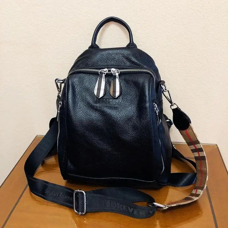 

High Quality Leather Lychee Grain Backpack Female 2024 New Large Capacity Fashion Simple Everything Cowhide Backpack For Women