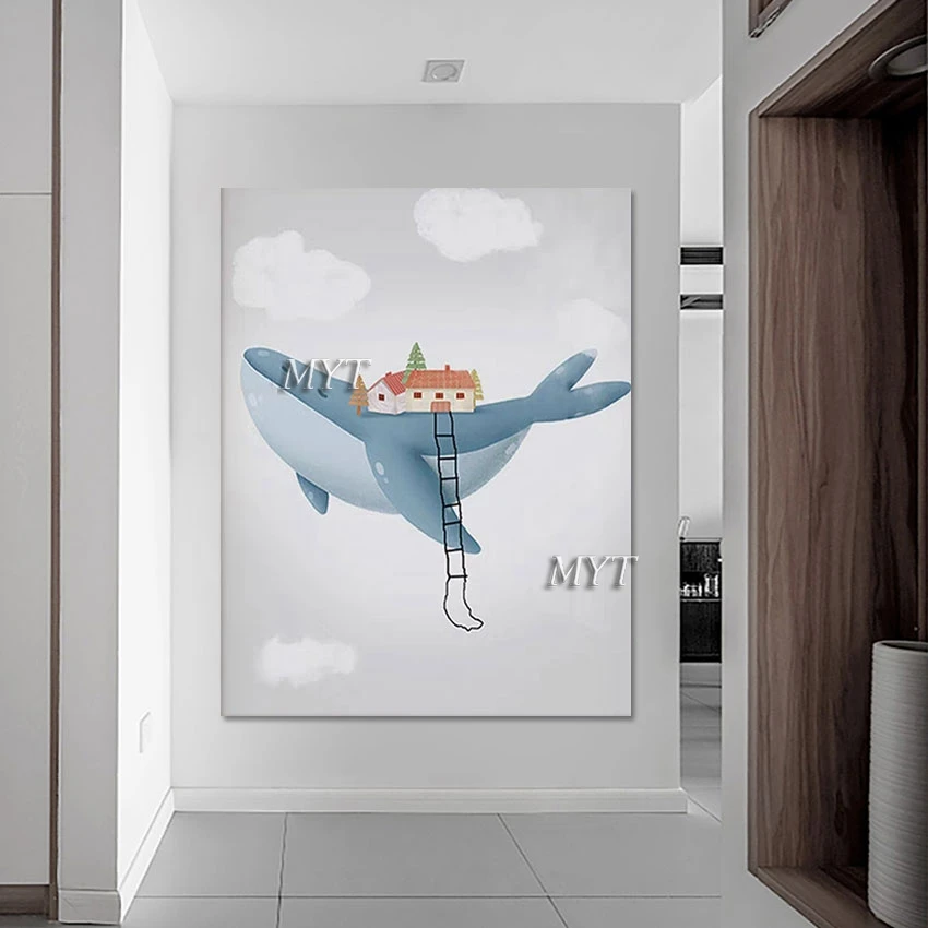 

3D Whale House Decoration Abstract Painting Frameless Canvas Artwork Acrylic Wall Poster Cute Animal Art Picture Wholesale Gift