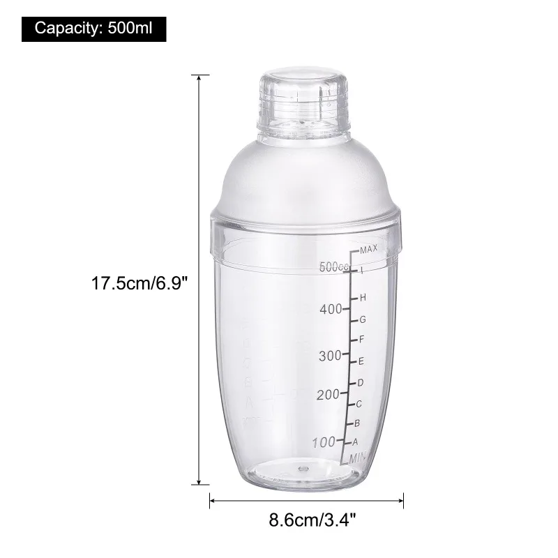 Cocktail Shaker Set 500ml Transparent Measuring Shaker with Stainless Steel Muddler for Bartending Juicing Mixing Drinks