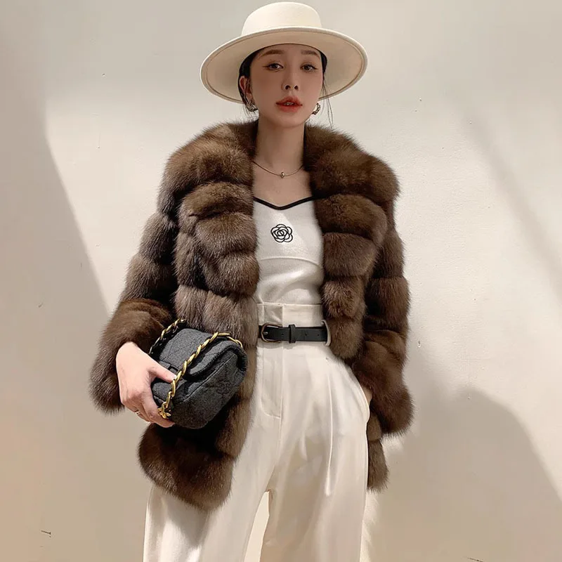 Faux Mink Fur Women Coats Y2k Short Jackets Turn Down Collar Long