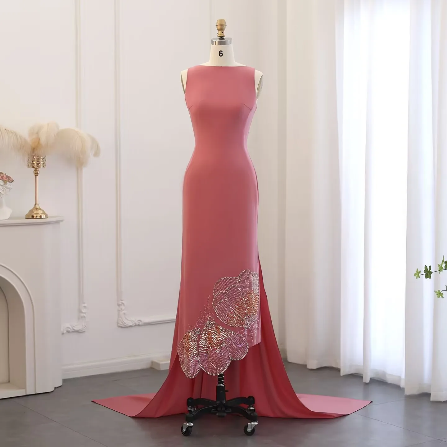 Sharon Said Elegant Coral Pink Scalloped Butterfly Beaded Evening Dress for  Dubai Women Wedding Party Dress SS471 Customized