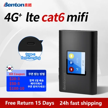 벤톤-무선 라우터 잠금 해제 Mifi 휴대용 모뎀 4G + Lte Cat 6 300Mbps 야외 포켓 Wifi 핫스팟, Sim 카드 슬롯 있음