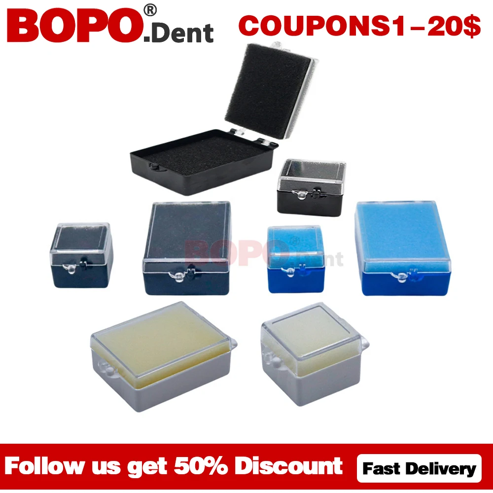 

10/20PCS 1 Or 2 Inch Blue Black Dental Implant Storage Box with Sponge Denture Plastic Tooth Box Dentistry Tool Lab Endodoncia