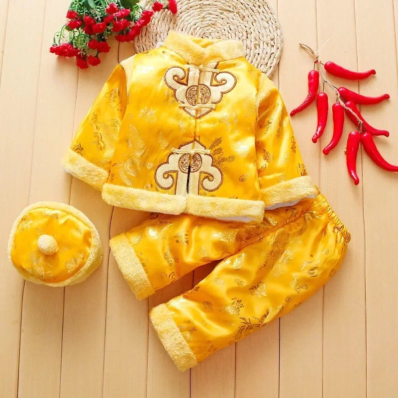 Tang Chinese Traditional Costume For Newborn Baby Boys Girls Embroidery Winter Red New Year Birthday Gift Christmas Longsleeve