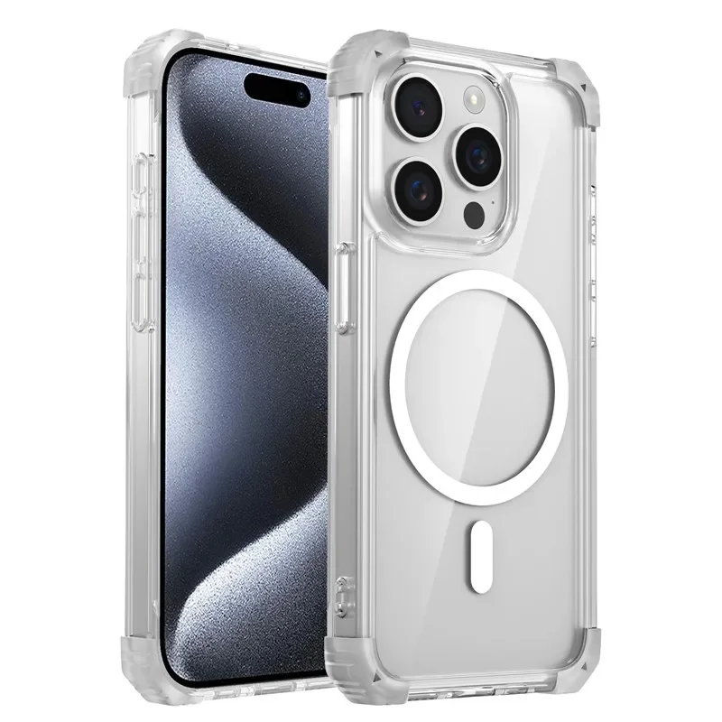 Enhanced Armor Shockproof Magnetic Wireless Charging Transparent Case with Magsafe Cover