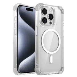 Enhanced Armor Shockproof Magnetic Wireless Charging Transparent Case with Magsafe Cover - iPhone 15 Plus (Clear)