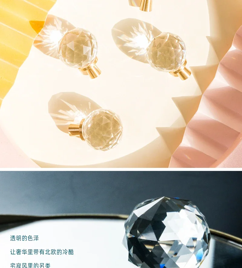 Description Picture 3 of itemCrystal Wardrobe Door Handle High-end Multi-faceted Cabinet Light Luxury Modern Transparent Brass Handle Household Hardware