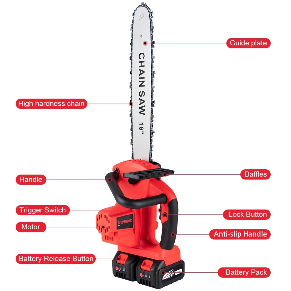 16Inch Brushless Electric Chain Saw Cordless chainsaw Portable Logging Saw Pruning Woodworking Power Tool For Makita 18V Battery