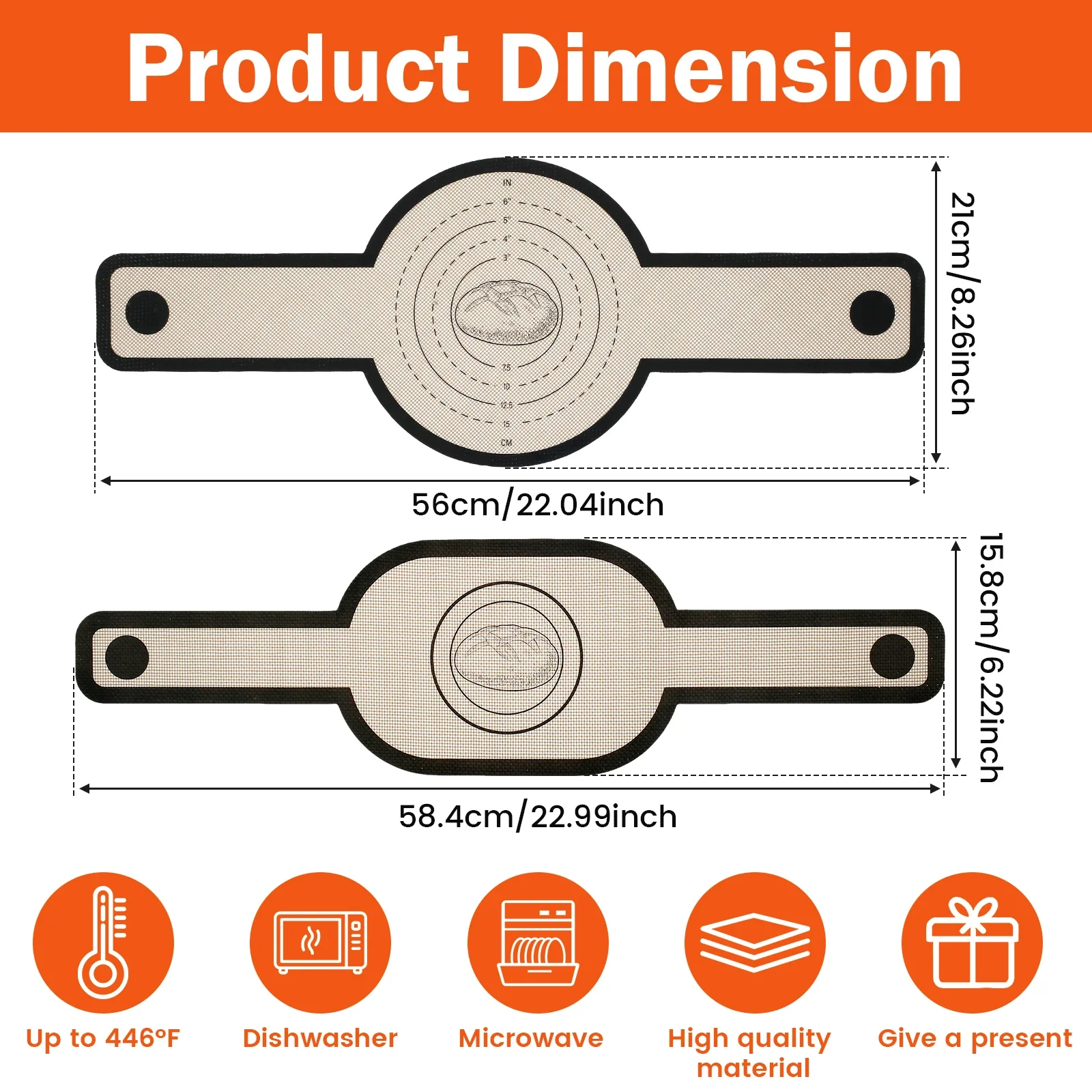 Silicone Bread Sling Non-stick Bread Mat Long Handle Heat-Resistant Sourdough Baking Mat Dough Pastry 2Pcs