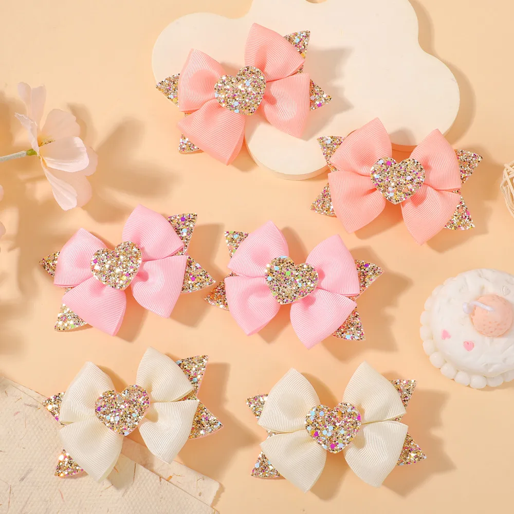 RAINBOW BOWS 2 Stück/Set Mädchen-Haarspangen mit Glitzer-Schleifen, Boutique-Stil für Mädchen, modische Schleifen-Haarspangen, Schwalbenschwanz-Haarspangen, Haar-Accessoires