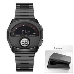 Men's Stainless Steel Digital Sports Watch - Dual Display & Waterproof (Black - Box)