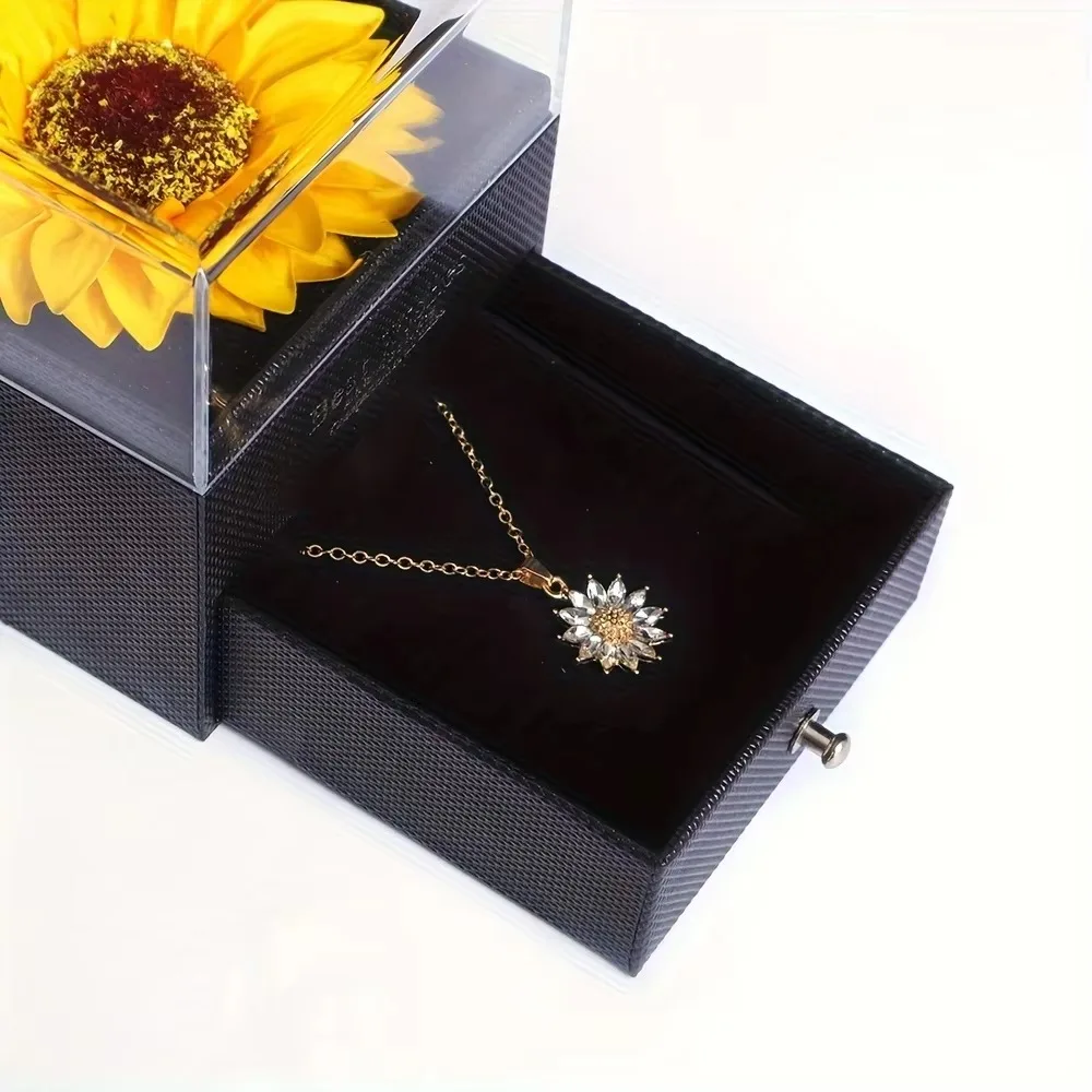 Stainless Steel Sunflower Necklace with Gift Box | Cubic Zirconia “I Love You Sunshine”... - SKU JPB00005 - UGI Packaging