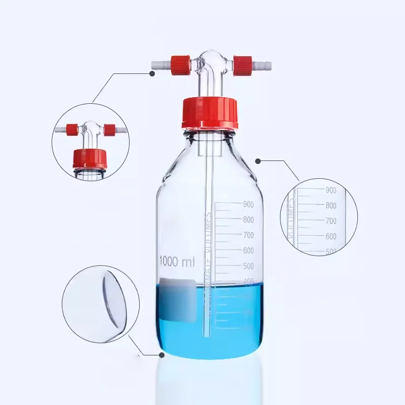 Gas Washer Bottle Screw-top Gas Washer Bottle Straight Tube GL45 For Laboratory Use