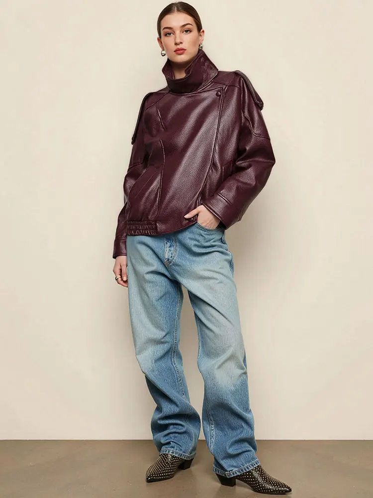 Vintage Pu Leather Motorcycle Jacket for Women