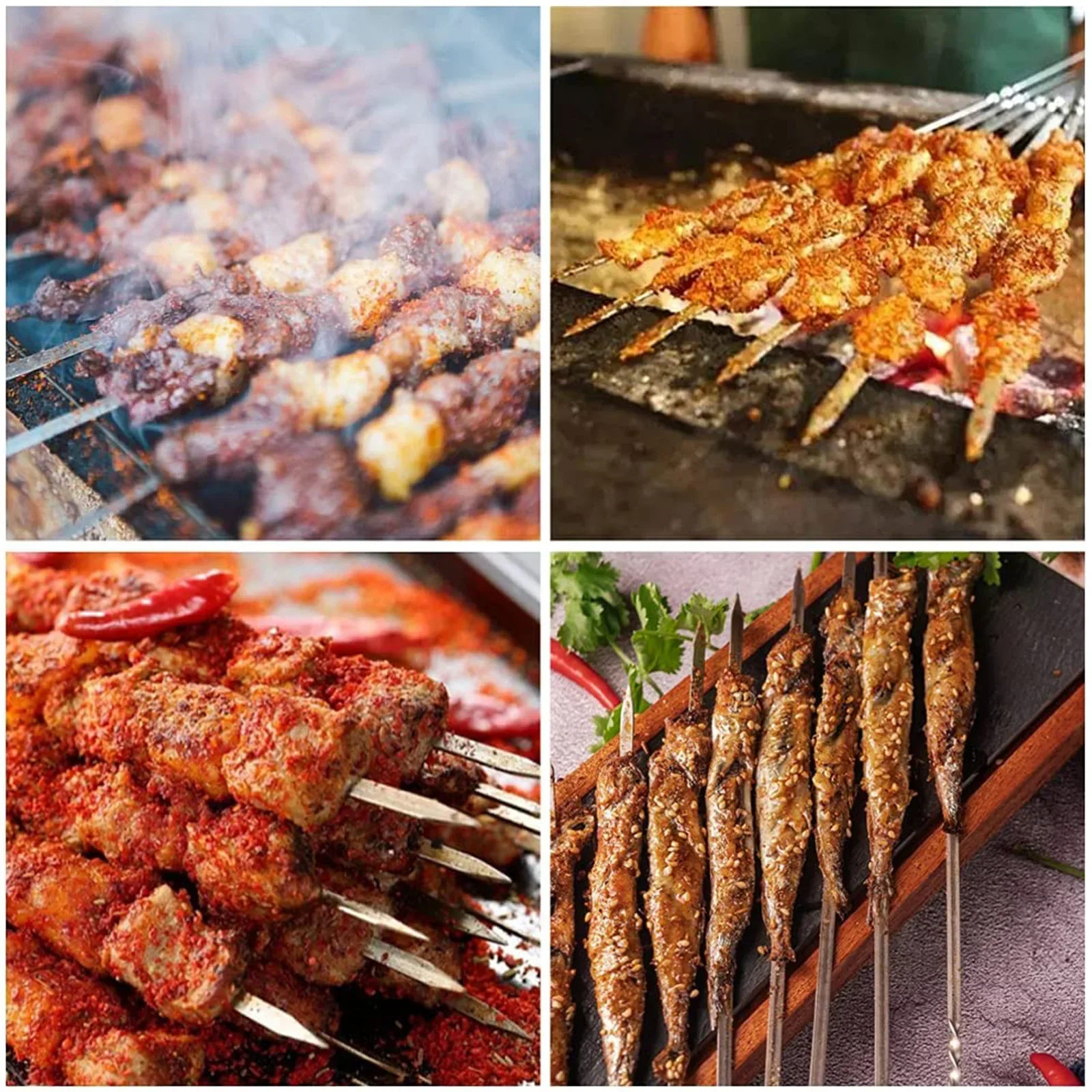 10 Pcs Stainless Steel Barbecue Skewer Reusable BBQ Skewers Kebab Iron Stick for Outdoor Camping Picnic Tools Cooking Tools
