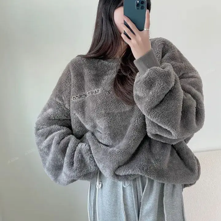 Lazy Style Plush Pullover Oversize Femme Pullover Tops Office Lady Soft Long Sleeve Autumn 2023 Warm Chic Women Sweaters