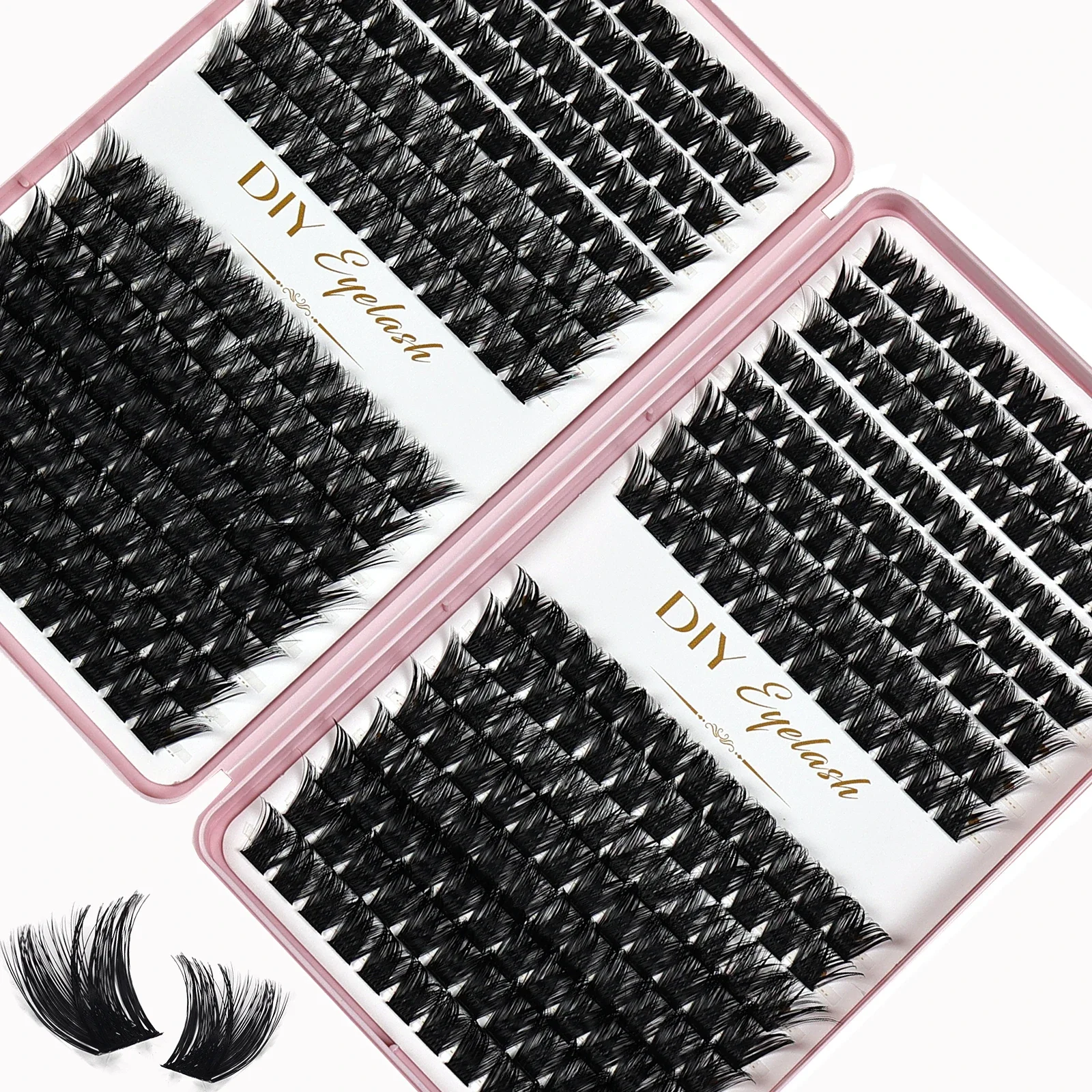 개별 속눈썹 10-14mm 384pcs 클러스터 속눈썹 자연 모양 혼합 트레이 DIY 속눈썹 확장 볼륨 클러스터 속눈썹