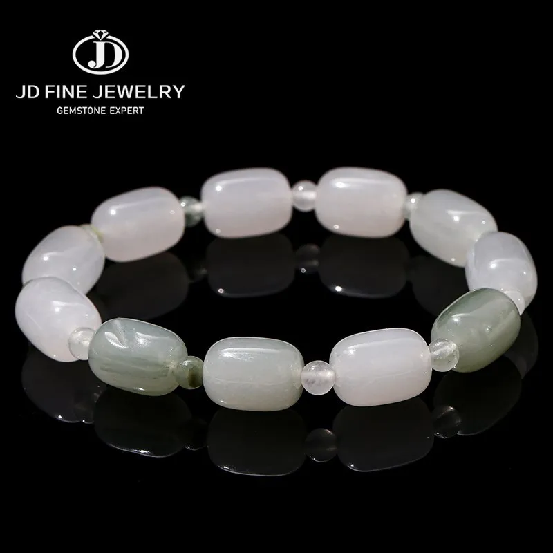 Jd Natural Stone Ice Green Jade Barrel Shape Bead Bracciali Gioielli Moda Donna 10*14Mm Energy Stretch Bangles Yoga Hand Gift