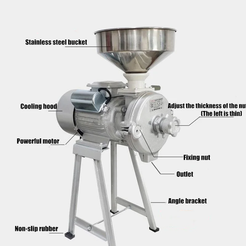 Electric Grain Mill Grinder Commercial Grinding Machine for Dry Grain Soybean Corn Spice Herb Coffee Bean Crusher Pulverizer