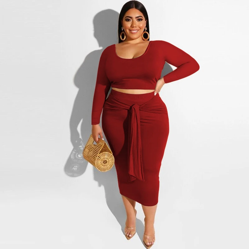 Bodycon Plus Size Two Piece Sets Women Summer Clothes Crop Top and Bandage Skirt Set Skinny 2 Womens Outfits XL-5XL |