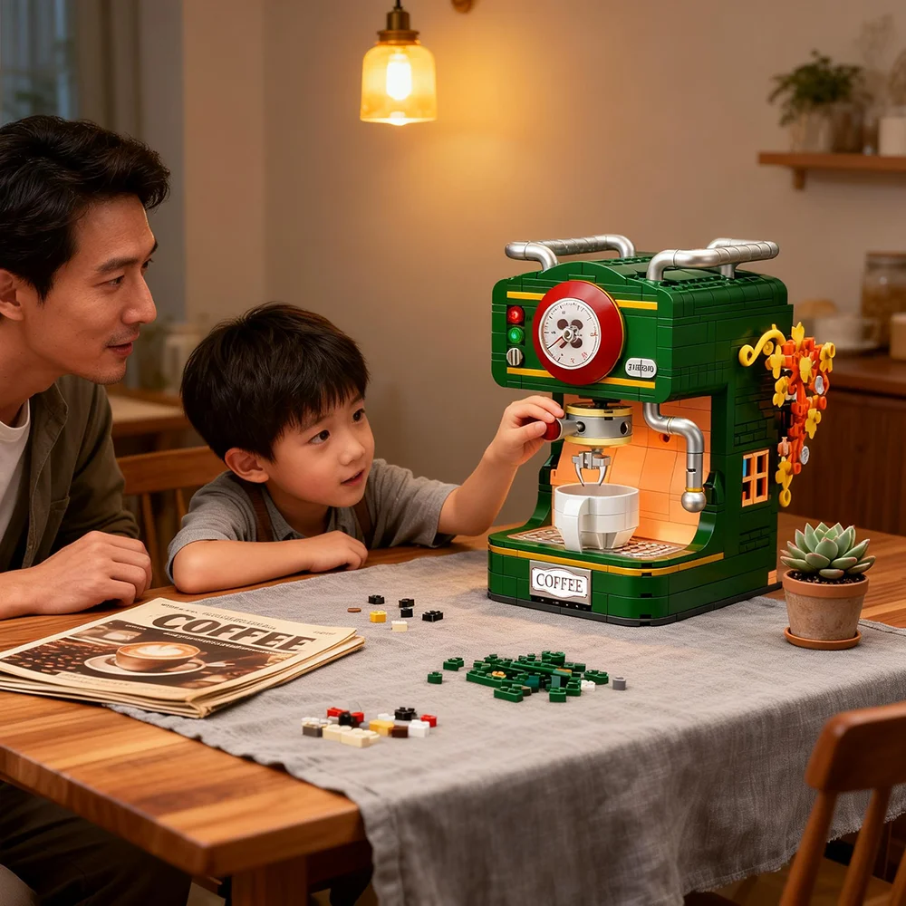 Vintage Bread & Coffee Machine Building Block Set - Creative Adult Simulation Toy, Unique Gift