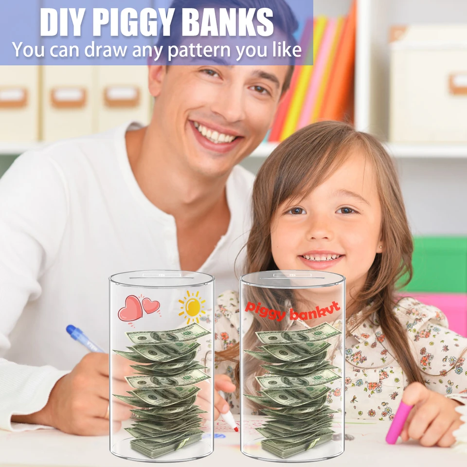 Sparschweinchen – Transparente Acrylbox für Erwachsene und Kinder, wiederverwendbar, für Münzen und Scheine, Geldkassette, sicher für Geld_voghion.com