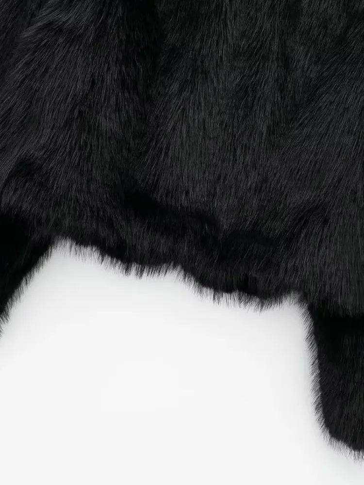 TRAF 2024 Winter Faux Fur Cropped Jacket Woman Plush Coat For Women Warm Jackets Fashion Women\'s New In Outerwears