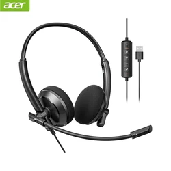 Acer Noise Cancelling Wired Headset with Mic and Volume Control for Office and Business Use (Black)