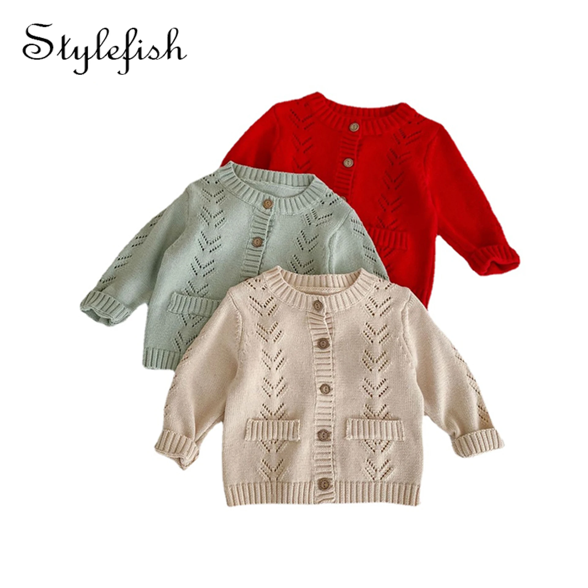 Ins2022 autumn new baby pure color sweater cardigan children's knitted