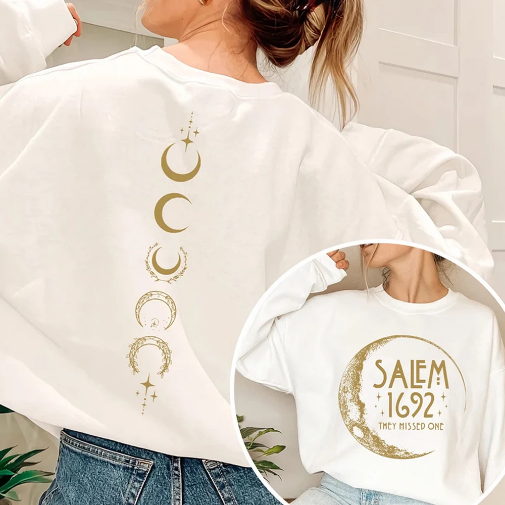 Retro Salem 1692 Sweatshirt Salem They Missed One Crewneck Shirt Vintage Halloween Hoodie Salem Massachusetts Long Sleeves Tops 2