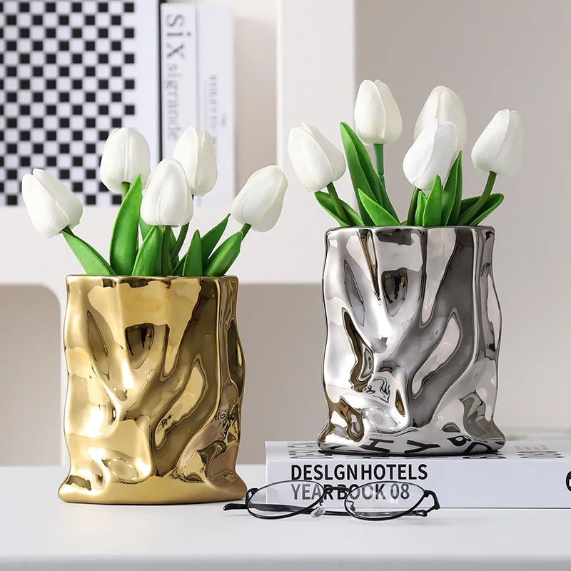 Nordic Ceramic Irregular Vase Electroplating Vase Living Room Office Decoration Simple Modern Flower Arrangement Home Decoration 2