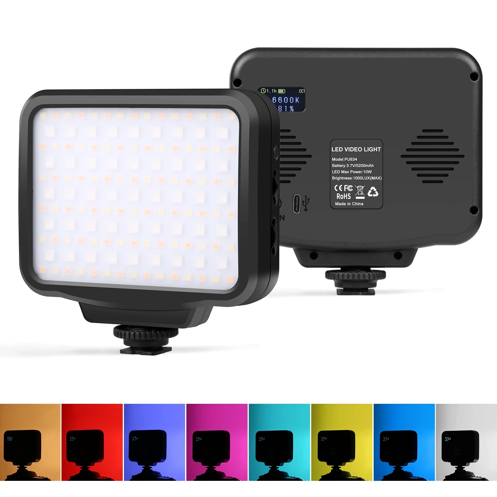 Puluz Tasca Portatile 2500-9900K + Rgb Full Color Beauty Fill Light Palmare On-Camera 1000Lux 10W Fotografia Led Light