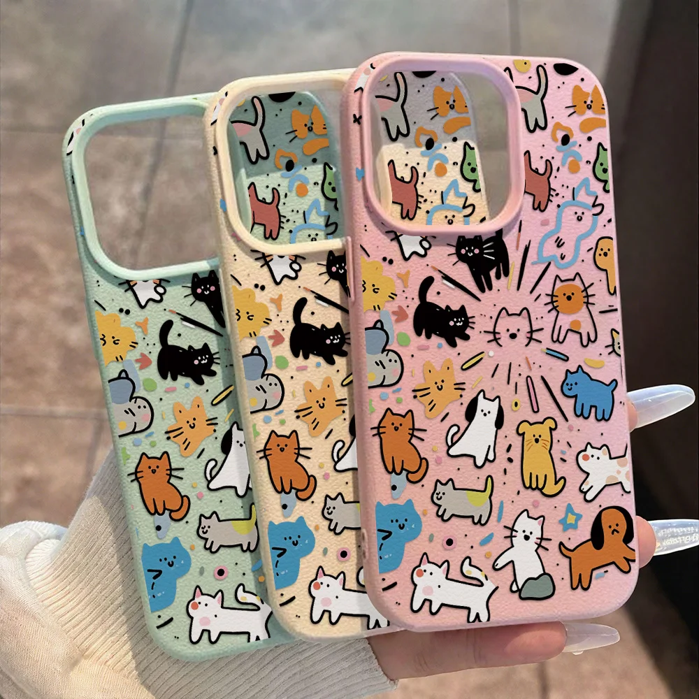 Leather Silicone Graffiti Pet-Themed Shockproof Phone Case